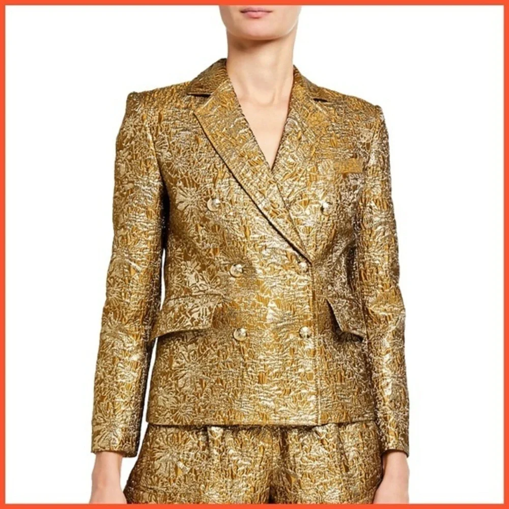 Derek Lam 10 Crosby Myla Gold Jacquard Double Breasted Blazer Jacket
